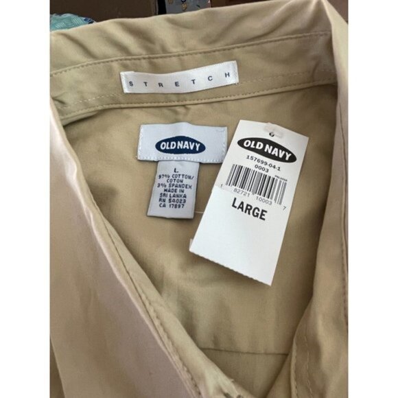Old Navy L Stretch Beige Snap Down Front Collar Pockets Sleeveless Shirt - Picture 4 of 6
